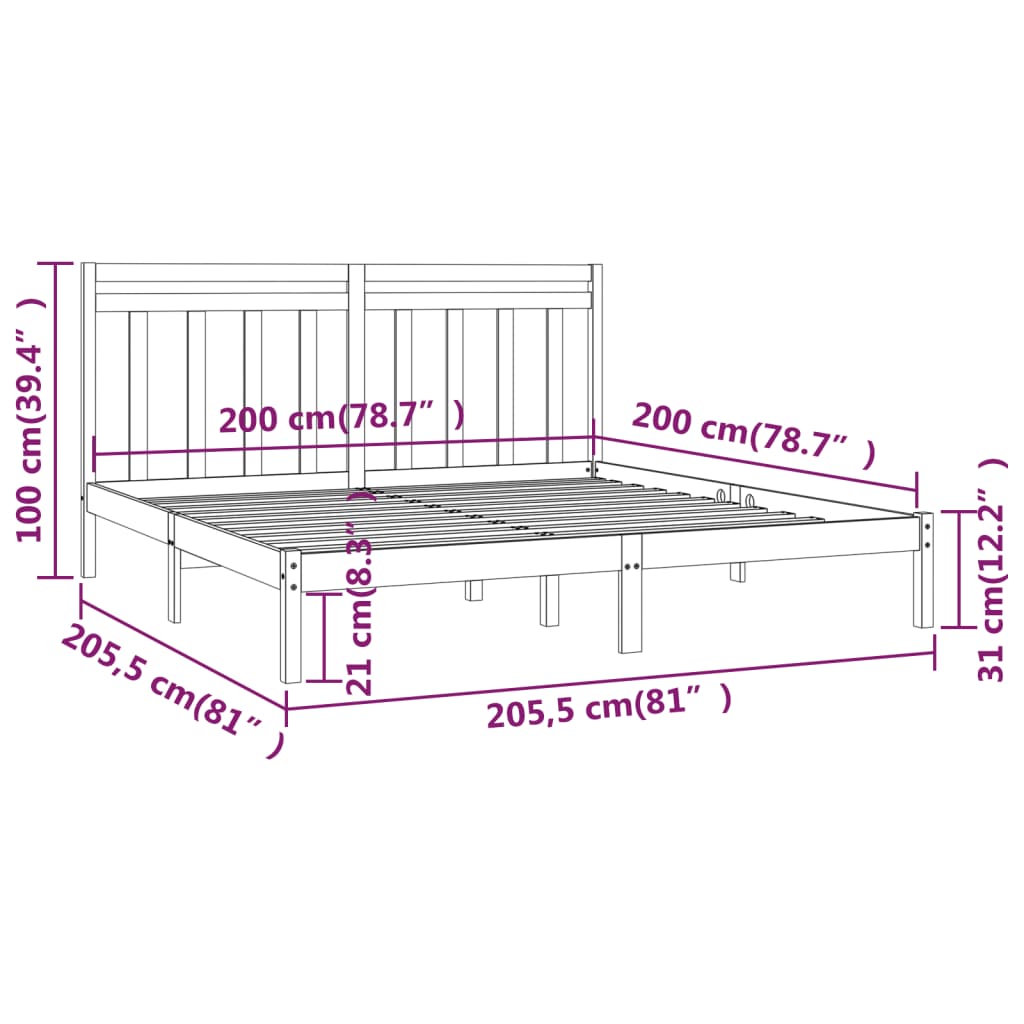 Estrutura de cama 200x200 cm madeira maciça castanho mel