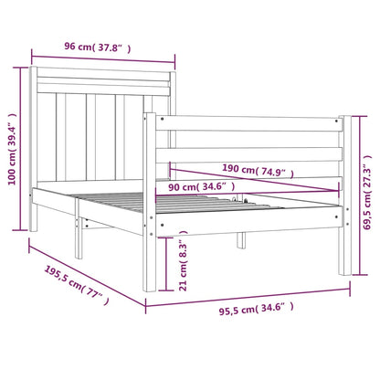 Estrutura cama de solteiro 90x190 cm madeira maciça branco