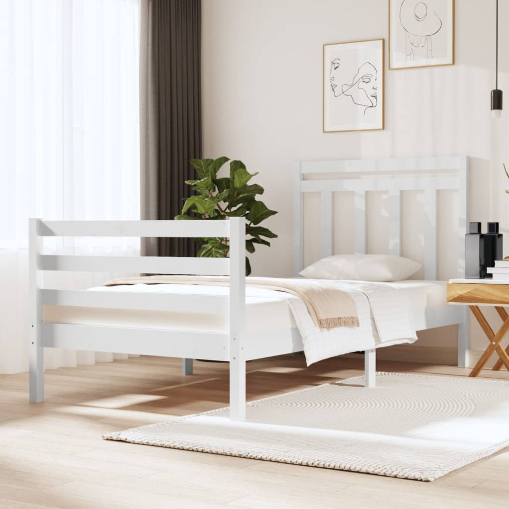 Estrutura cama de solteiro 90x190 cm madeira maciça branco