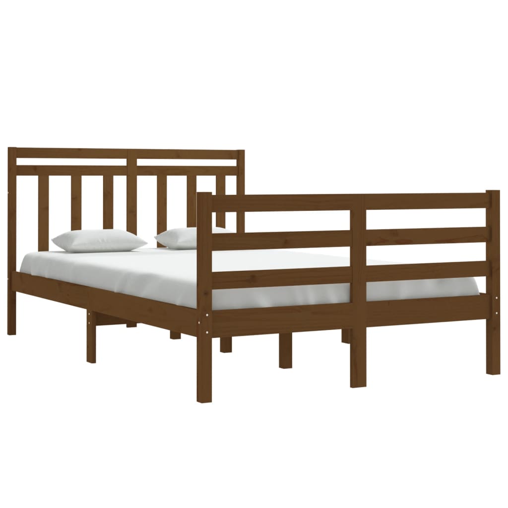 Estrutura de cama dupla pequena 120x190 cm madeira castanho mel