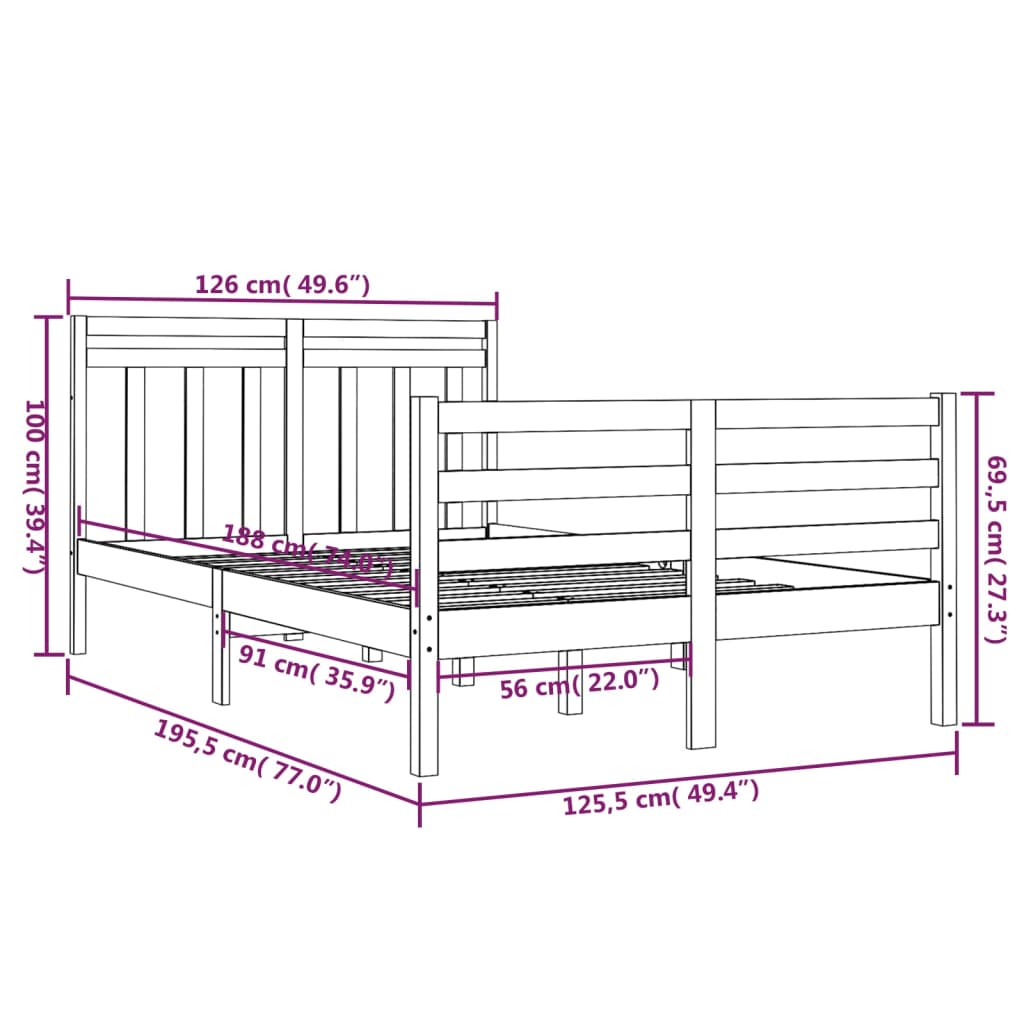 Estrutura de cama dupla pequena 120x190 cm madeira castanho mel