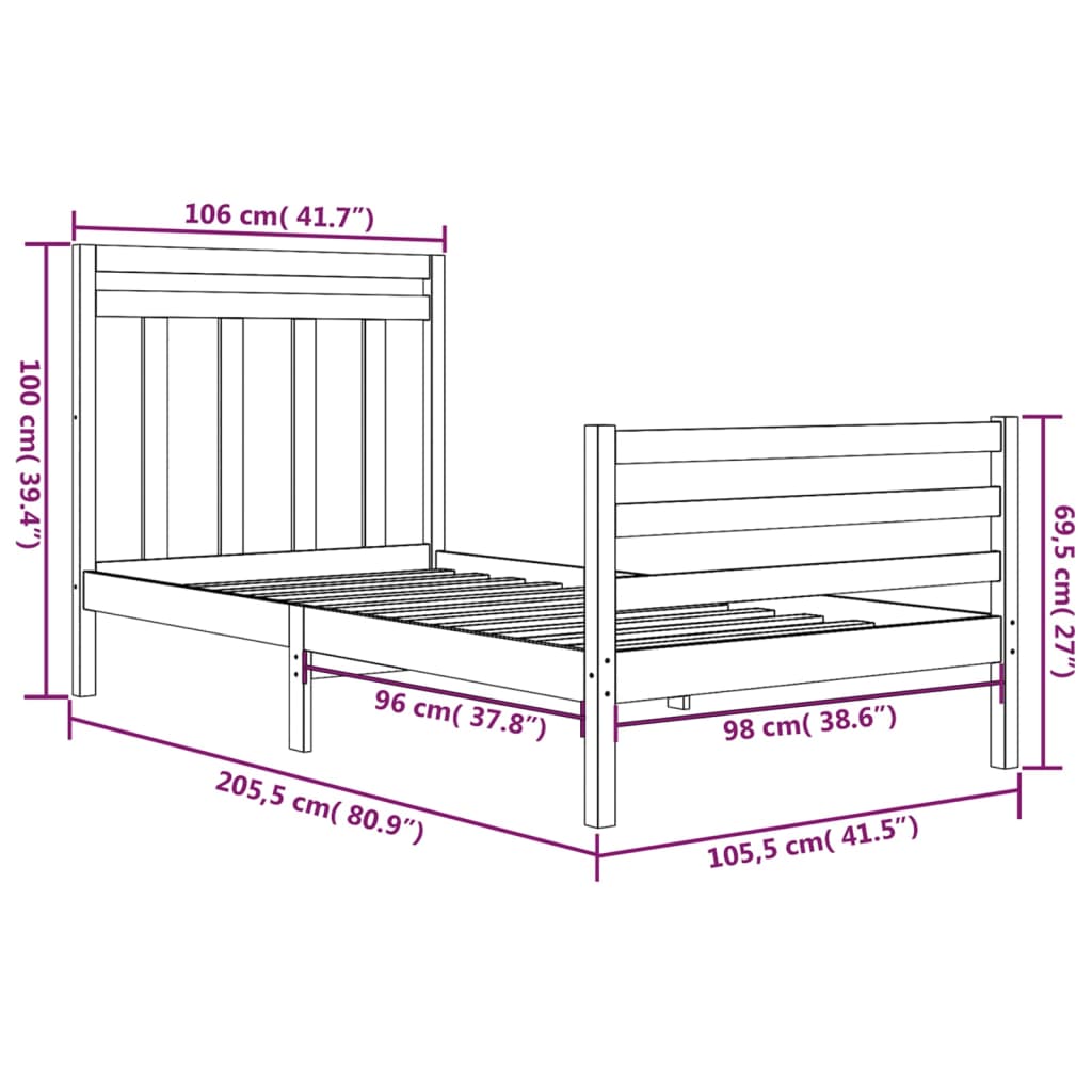 Estrutura de cama 100x200 cm madeira maciço