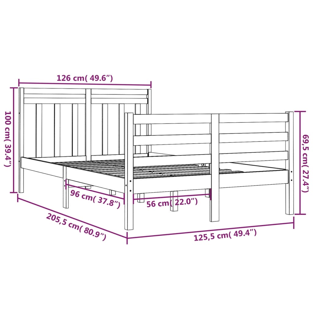 Estrutura de cama 120x200 cm madeira maciça branco