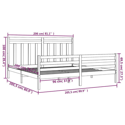 Estrutura de cama 200x200 cm madeira maciça cinzento