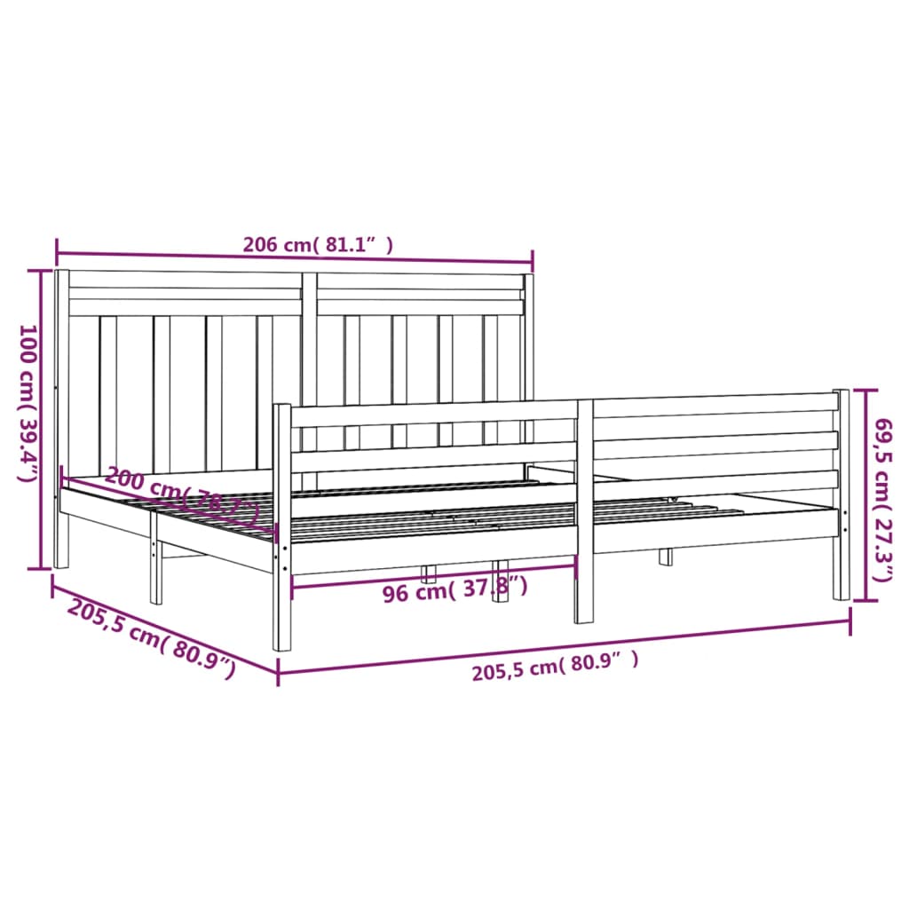 Estrutura de cama 200x200 cm madeira maciça castanho mel