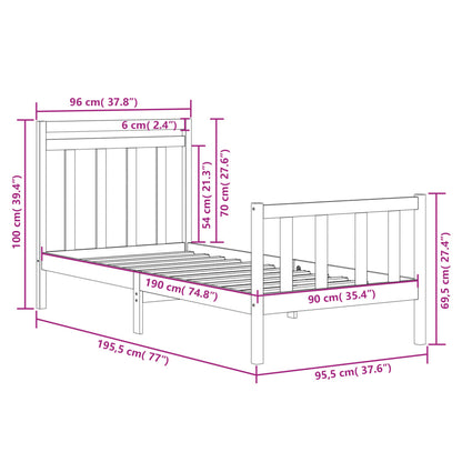 Estrutura de cama solteiro 90x190 cm madeira maciça