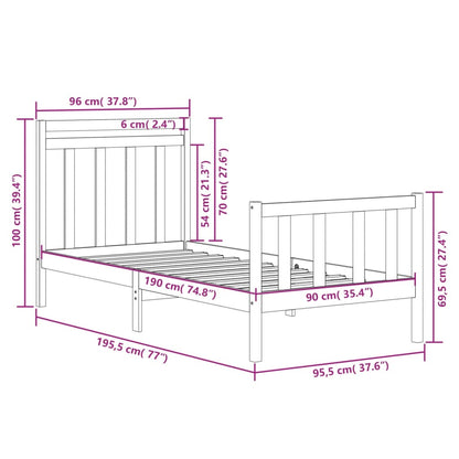 Estrutura cama de solteiro 90x190 cm madeira maciça preto