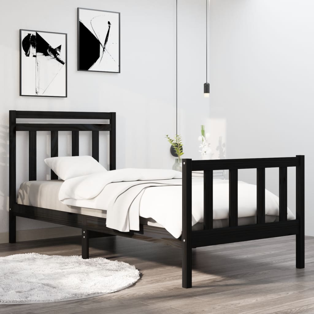 Estrutura cama de solteiro 90x190 cm madeira maciça preto