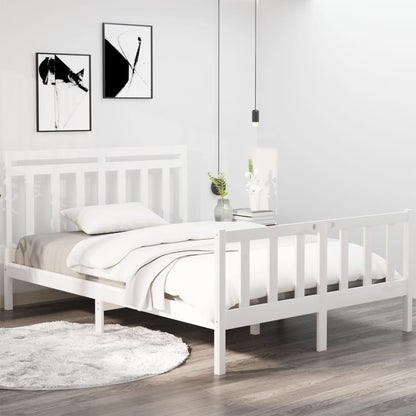 Estrutura de cama 140x190 cm madeira maciça branco