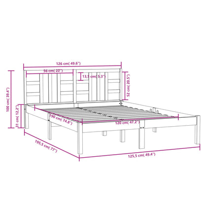 Estrutura de cama dupla pequena 4FT 120x190 cm madeira maciça