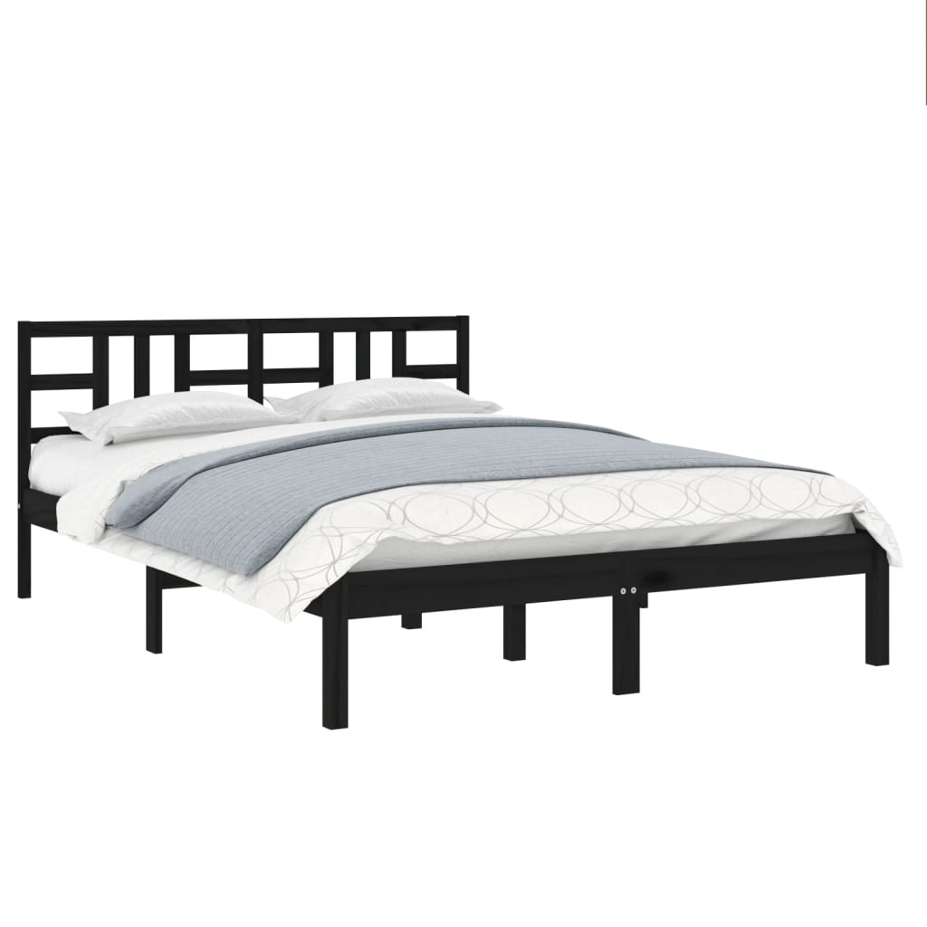 Estrutura cama dupla pequena 120x190 cm madeira maciça preto