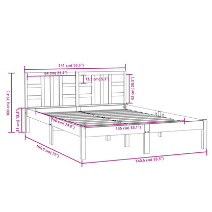 Estrutura de cama dupla 135x190 cm madeira maciça branco