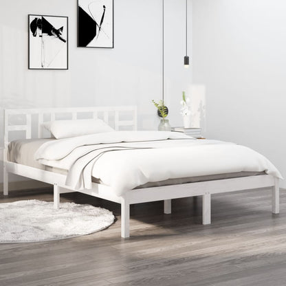 Estrutura de cama dupla 135x190 cm madeira maciça branco