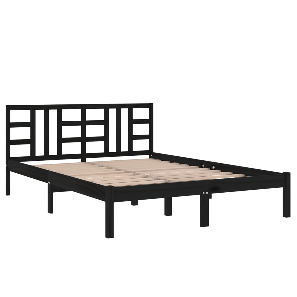 Estrutura de cama 140x190 cm madeira maciça preto