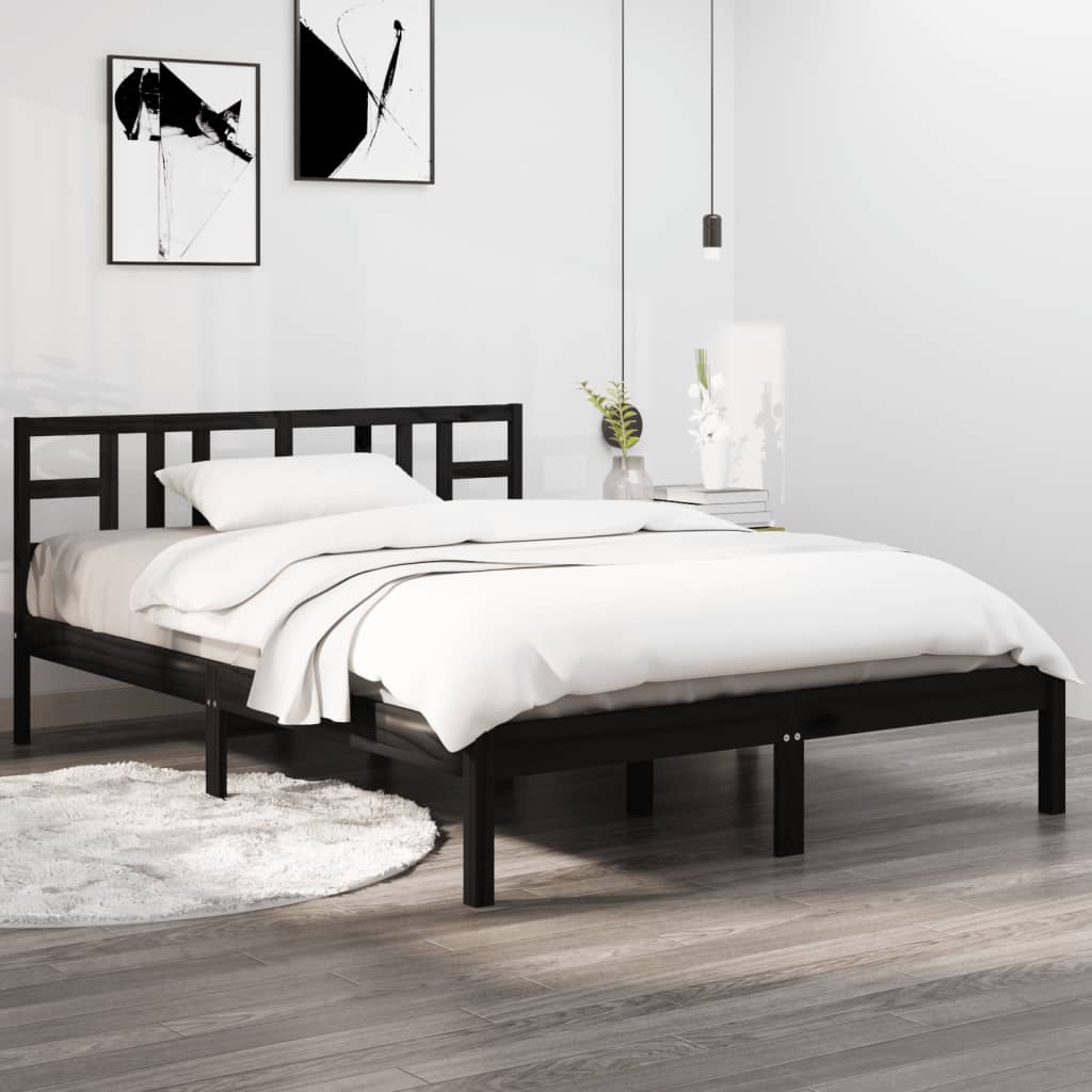 Estrutura de cama 140x190 cm madeira maciça preto