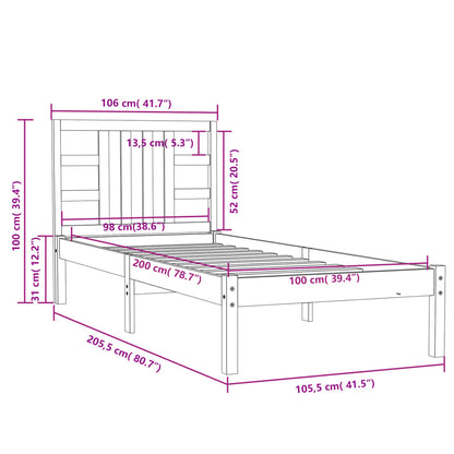 Estrutura de cama 100x200 cm madeira maciça castanho mel