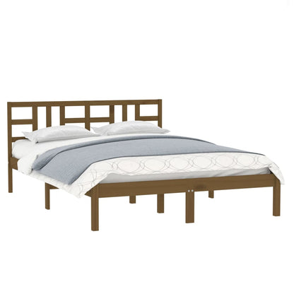 Estrutura cama king 150x200 cm madeira maciça castanho-mel