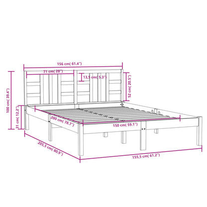 Estrutura cama king 150x200 cm madeira maciça castanho-mel