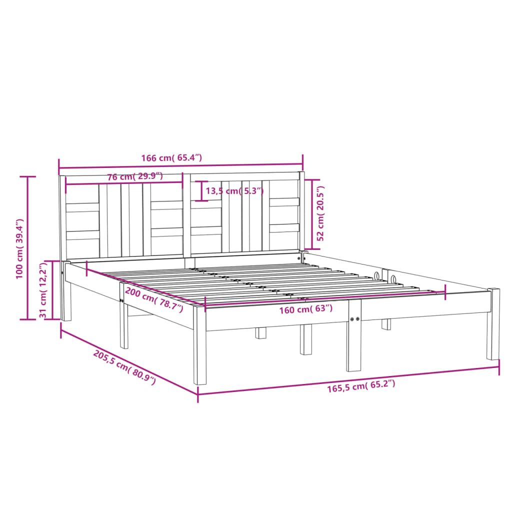 Estrutura de cama 160x200 cm madeira maciça branco