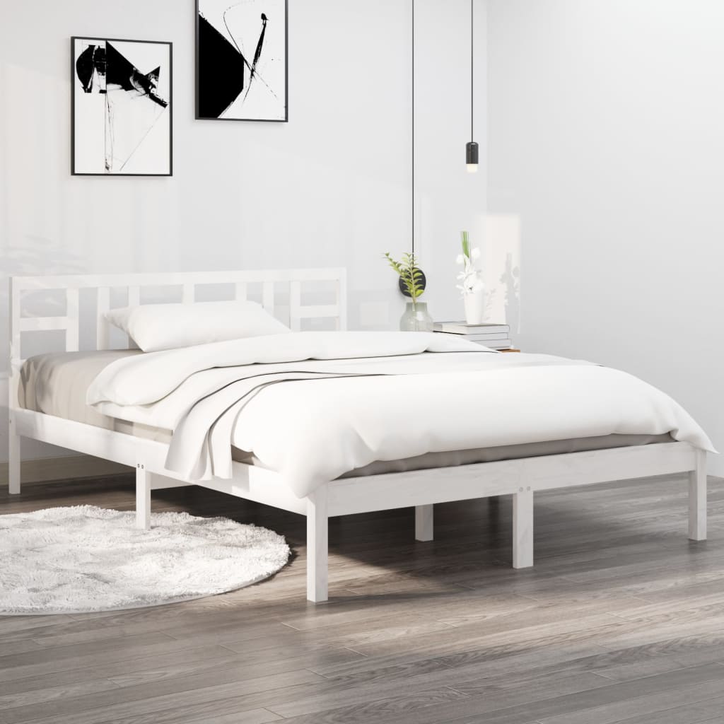 Estrutura de cama 160x200 cm madeira maciça branco