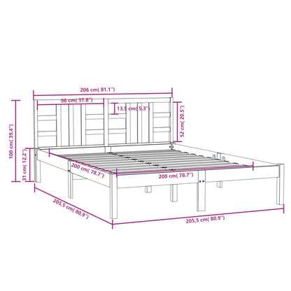 Estrutura de cama 200x200 cm madeira maciça cinzento