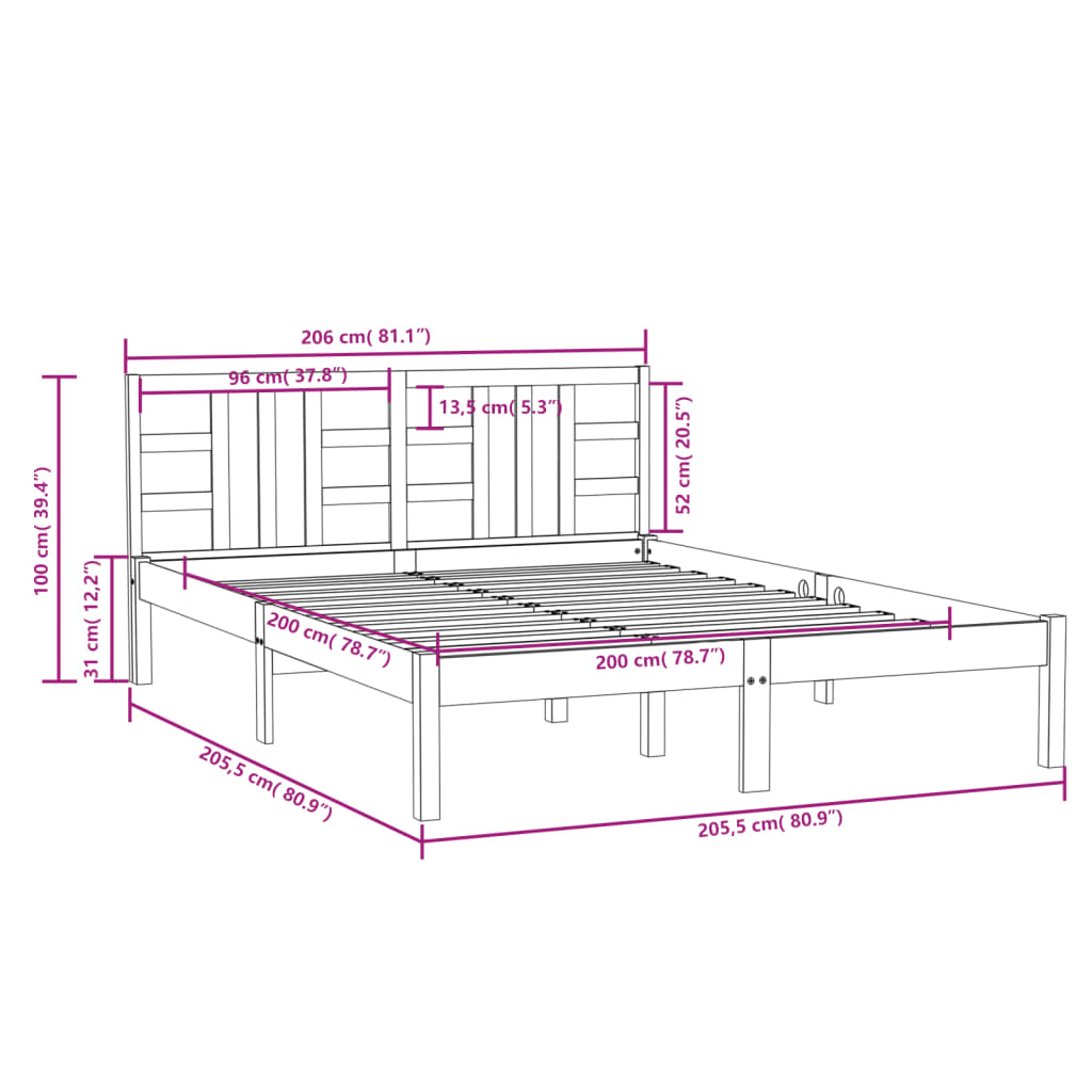 Estrutura de cama 200x200 cm madeira maciça castanho mel