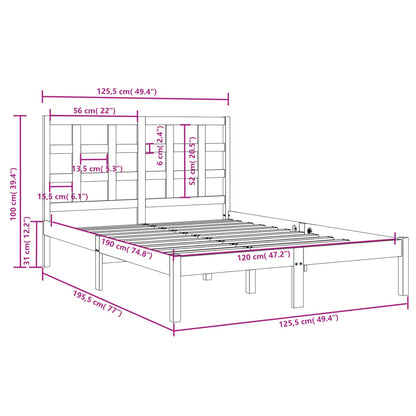 Estrutura de cama dupla pequena 4FT 120x190 cm madeira maciça