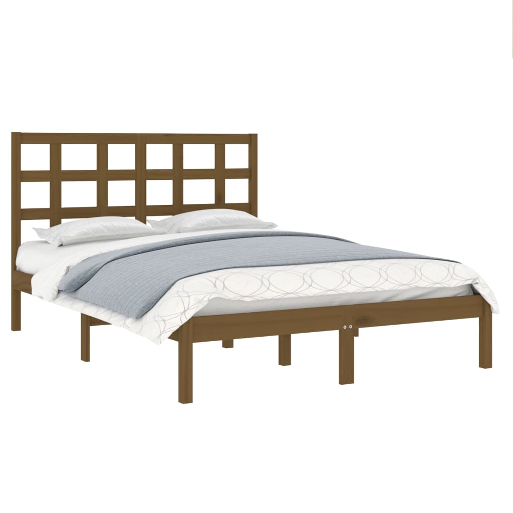 Estrutura de cama dupla pequena 120x190 cm madeira castanho mel