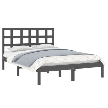 Estrutura de cama 140x190 cm madeira maciça cinzento