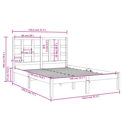 Estrutura de cama 140x190 cm madeira maciça cinzento