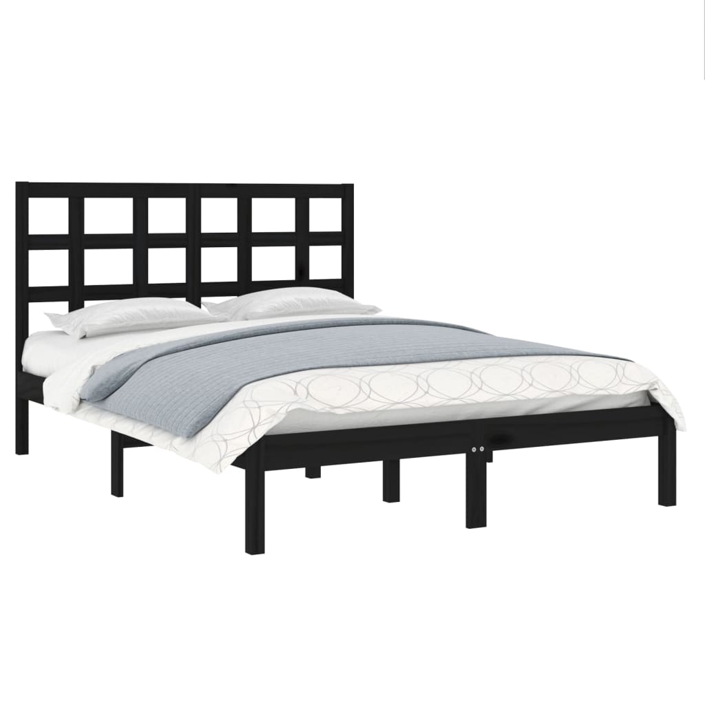 Estrutura de cama 140x190 cm madeira maciça preto