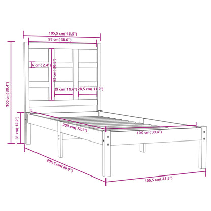 Estrutura de cama 100x200 cm madeira maciça branco