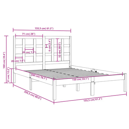 Estrutura de cama king 150x200 cm madeira maciça