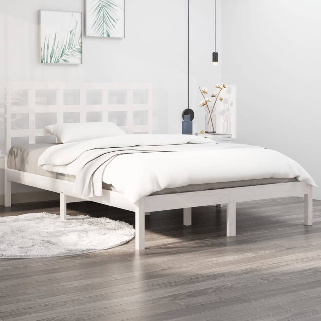 Estrutura de cama king 150x200 cm madeira maciça branco