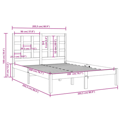 Estrutura de cama 200x200 cm madeira maciça cinzento