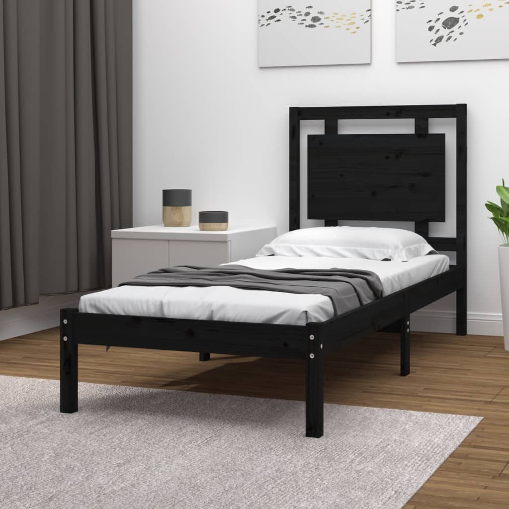 Estrutura cama de solteiro 90x190 cm madeira maciça preto