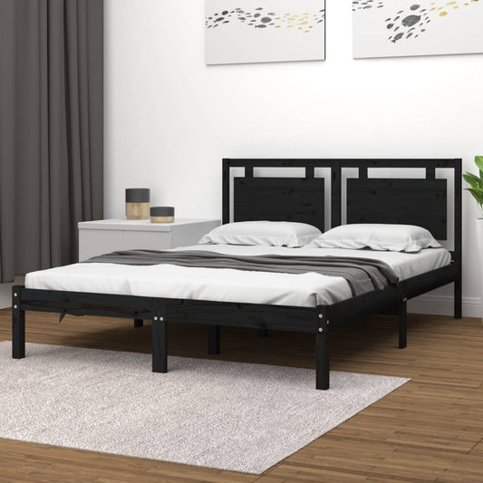 Estrutura cama dupla pequena 120x190 cm madeira maciça preto