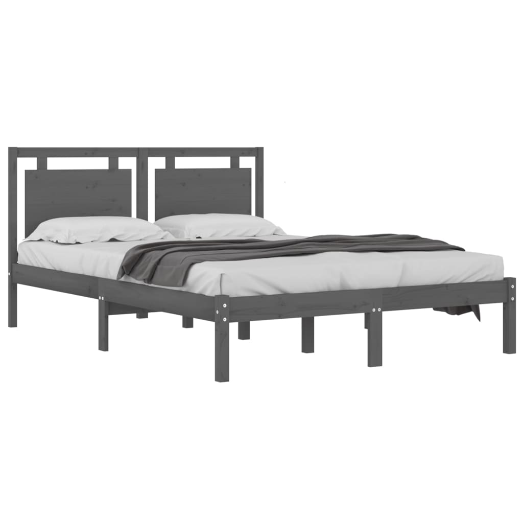 Estrutura de cama 140x190 cm madeira maciça cinzento