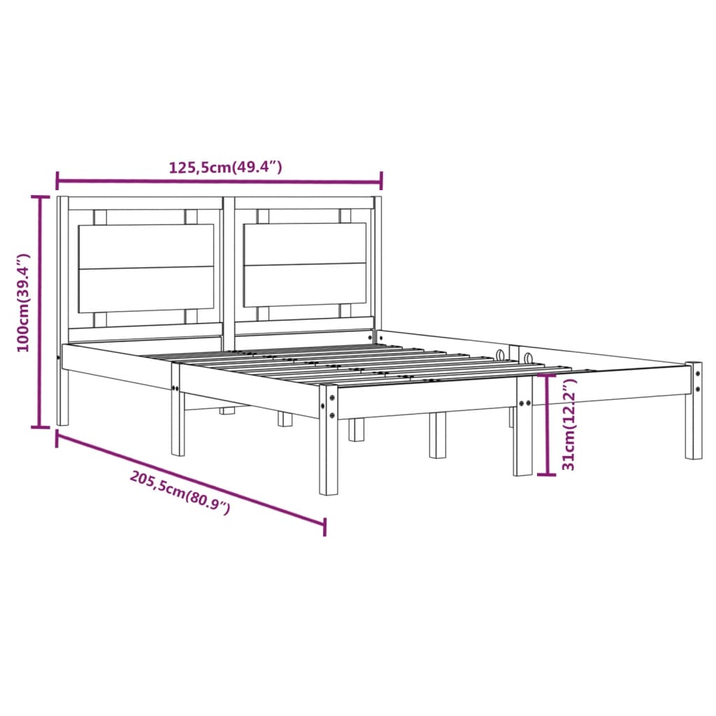 Estrutura de cama 120x200 cm madeira maciça branco