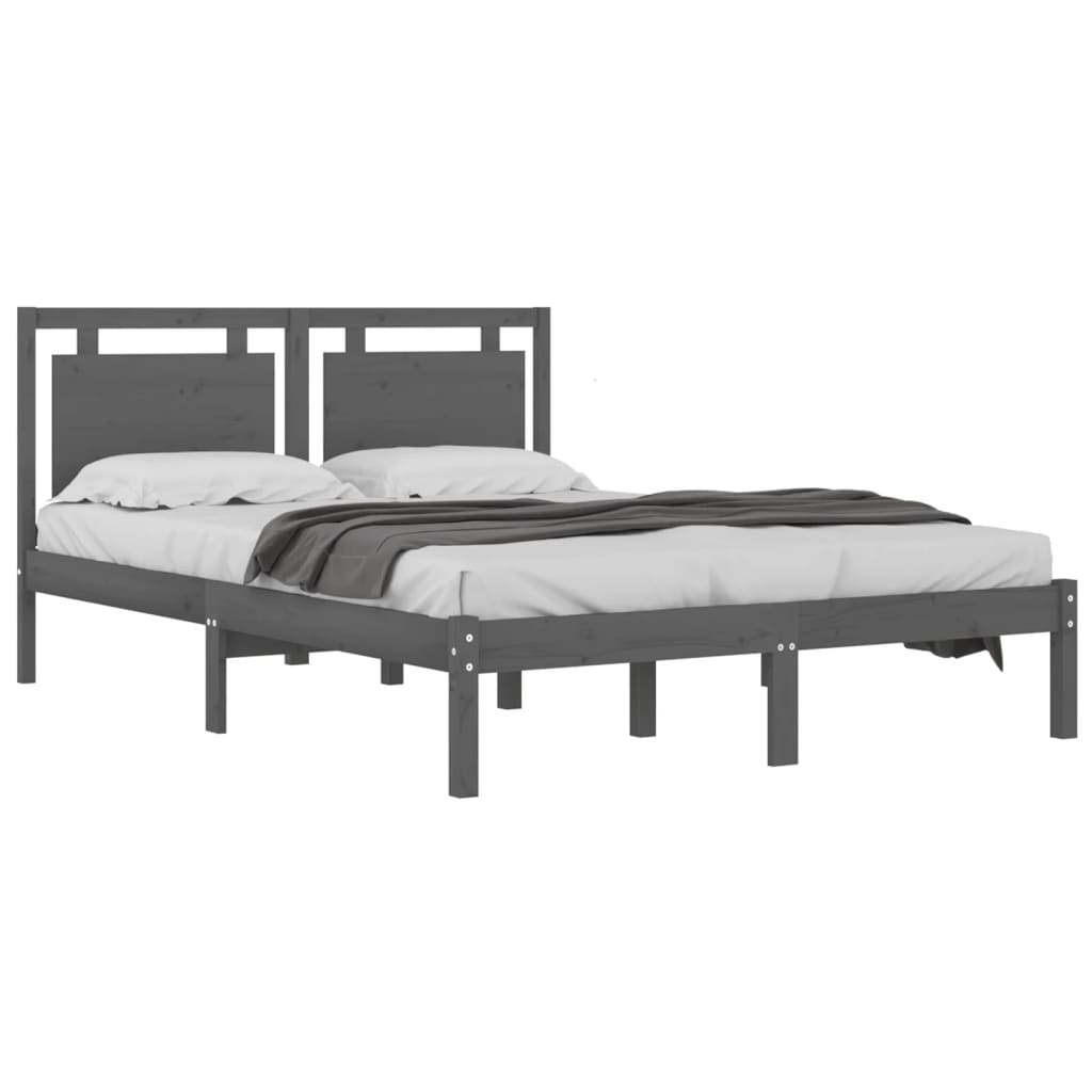 Estrutura de cama king 150x200 cm madeira maciça cinzento