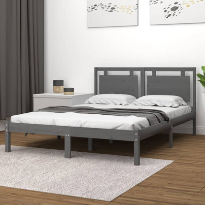 Estrutura de cama king 150x200 cm madeira maciça cinzento