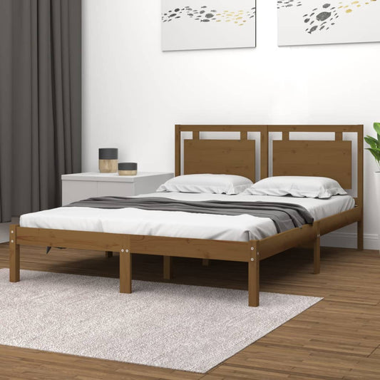 Estrutura cama king 150x200 cm madeira maciça castanho-mel