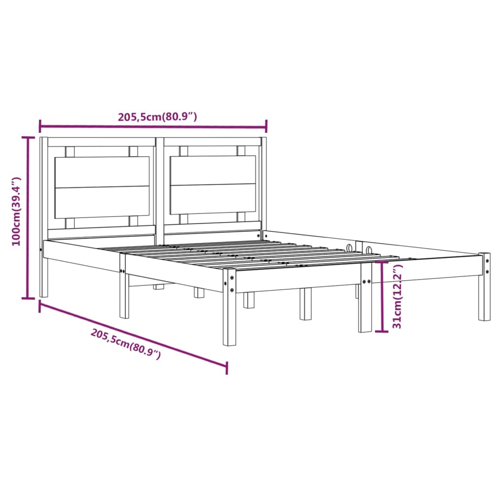 Estrutura de cama 200x200 cm madeira maciça castanho mel