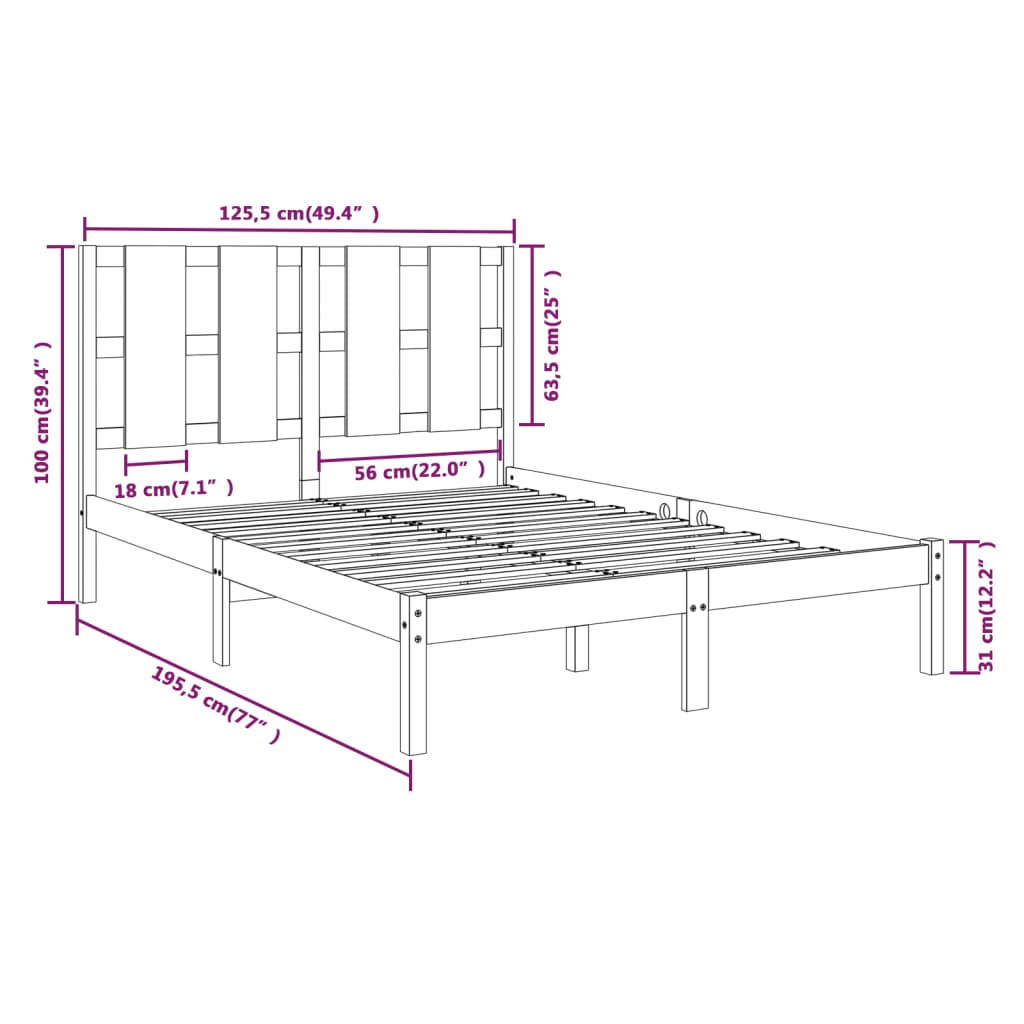 Estrutura cama pequena casal 120x190 cm pinho maciço branco