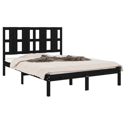 Estrutura cama dupla pequena 120x190 cm madeira maciça preto