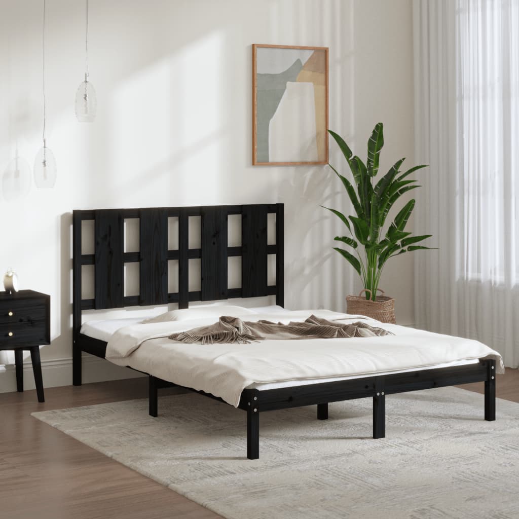 Estrutura cama dupla pequena 120x190 cm madeira maciça preto