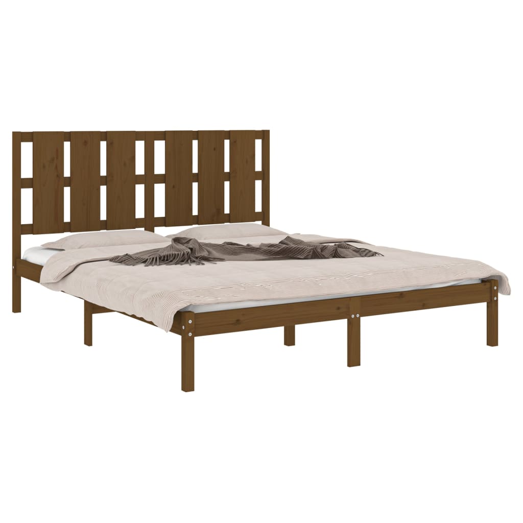 Estrutura cama king 150x200 cm madeira maciça castanho-mel