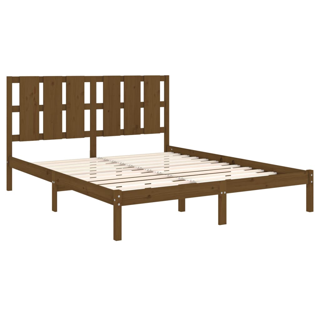 Estrutura cama king 150x200 cm madeira maciça castanho-mel