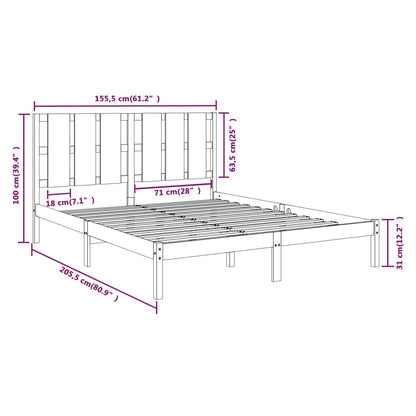 Estrutura cama king 150x200 cm madeira maciça castanho-mel