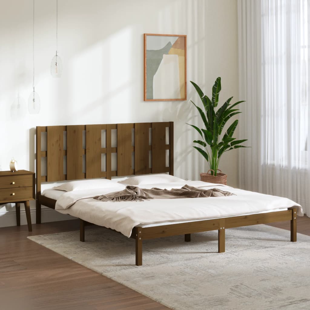 Estrutura cama king 150x200 cm madeira maciça castanho-mel